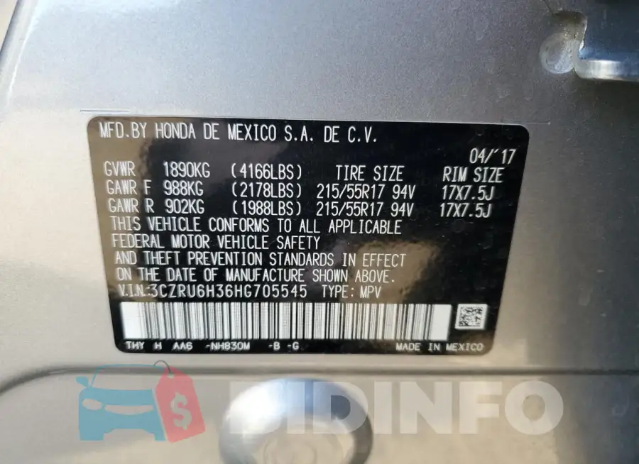 3CZRU6H36HG705545 Photo# 12