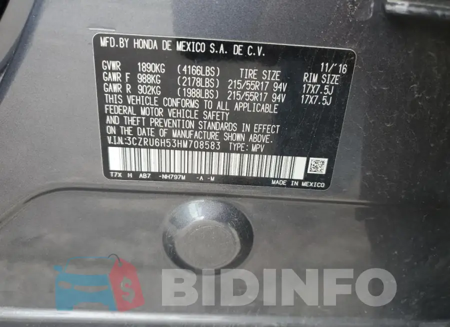 3CZRU6H53HM708583 Photo# 13