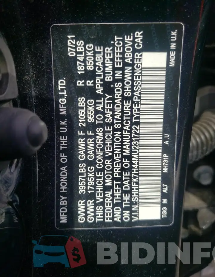 SHHFK7H44MU231722 Photo# 12