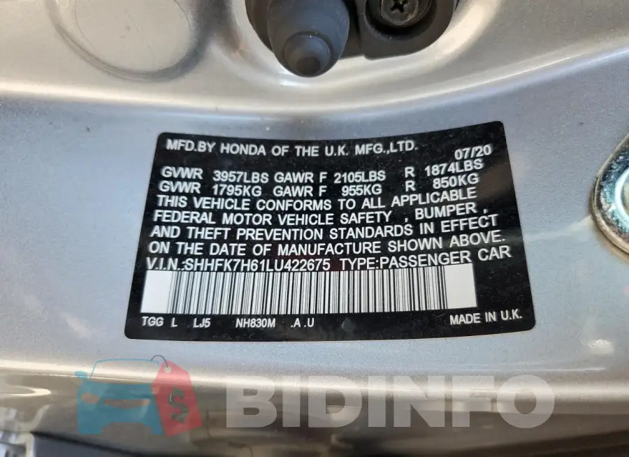 SHHFK7H61LU422675 Photo# 13