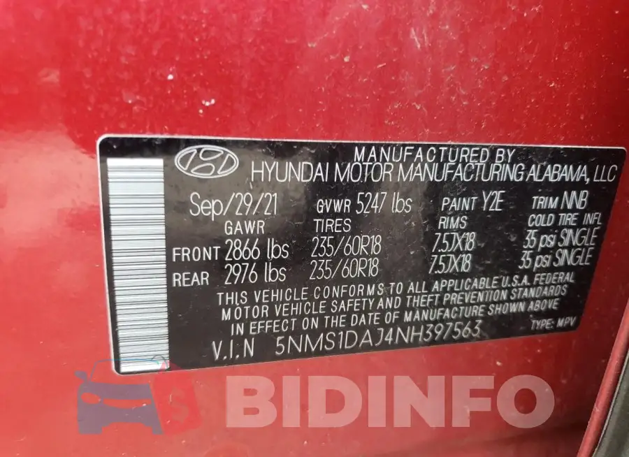 5NMS1DAJ4NH397563 Photo# 12