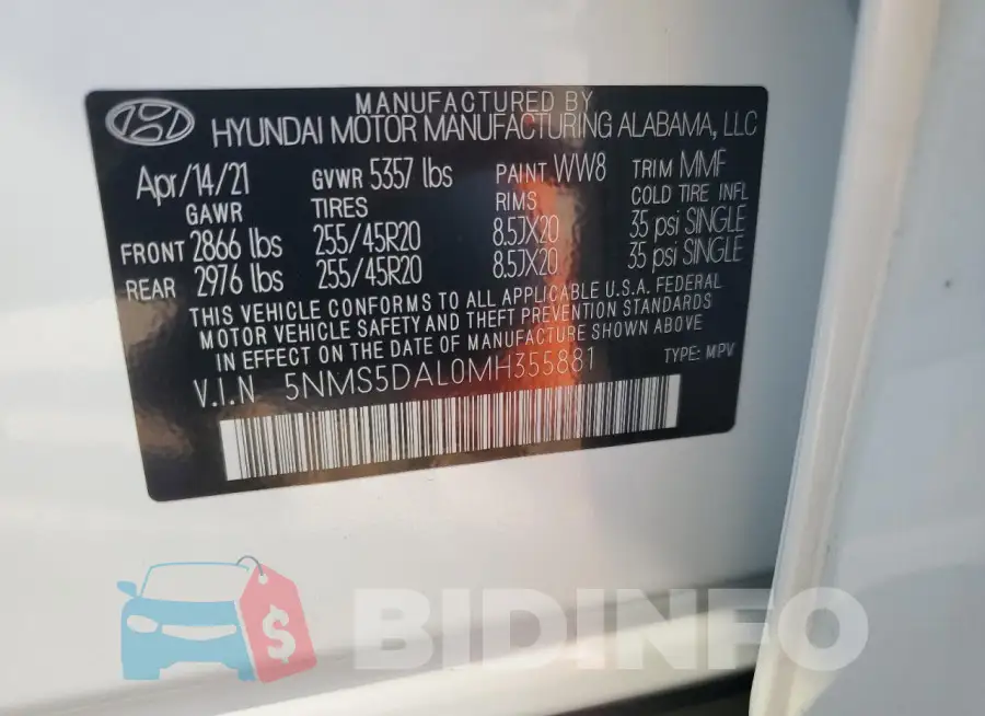 5NMS5DAL0MH355881 Photo# 13