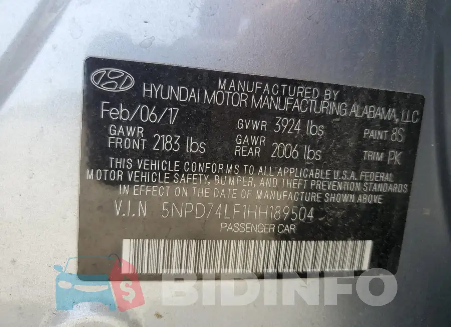 5NPD74LF1HH189504 Photo# 12