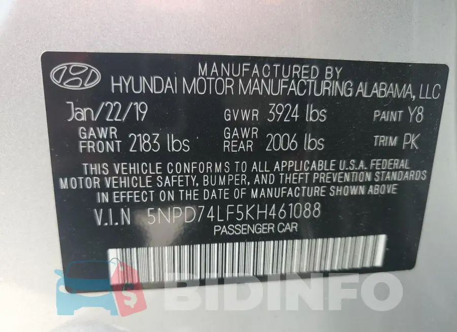 5NPD74LF5KH461088 Photo# 12
