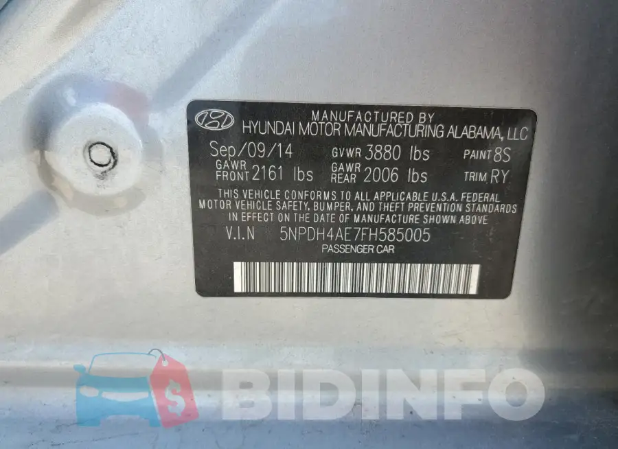 5NPDH4AE7FH585005 Photo# 12
