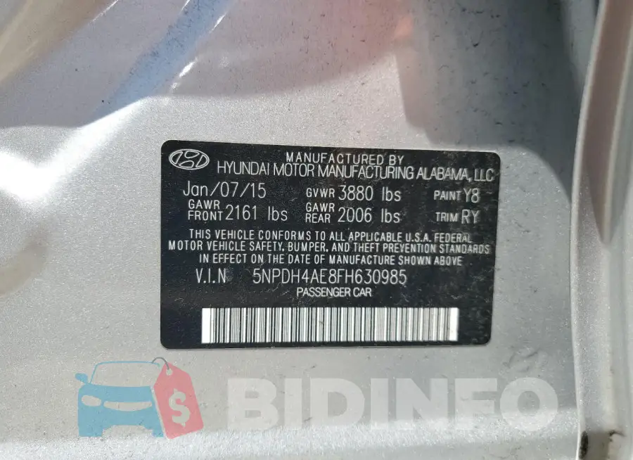 5NPDH4AE8FH630985 Photo# 12