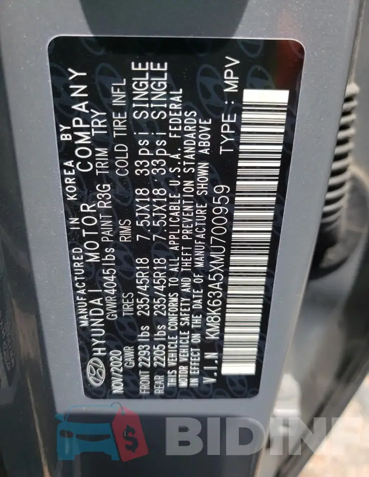KM8K63A5XMU700959 Photo# 12