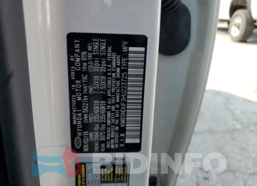KM8SNDHF3HU223725 Photo# 13