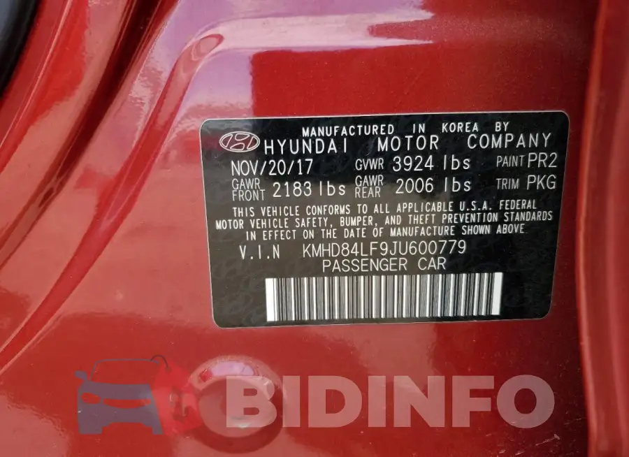 KMHD84LF9JU600779 Photo# 12