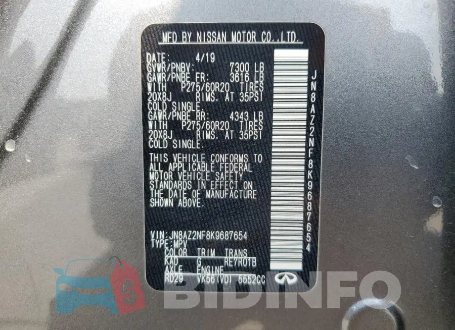 JN8AZ2NF8K9687654 Photo# 13