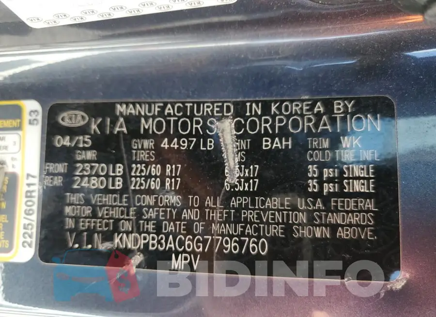 KNDPB3AC6G7796760 Photo# 13
