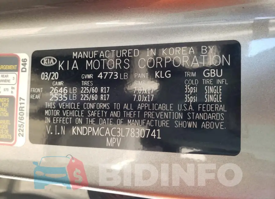 KNDPMCAC3L7830741 Photo# 12