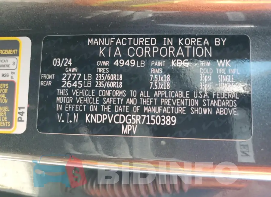 KNDPVCDG5R7150389 Photo# 13