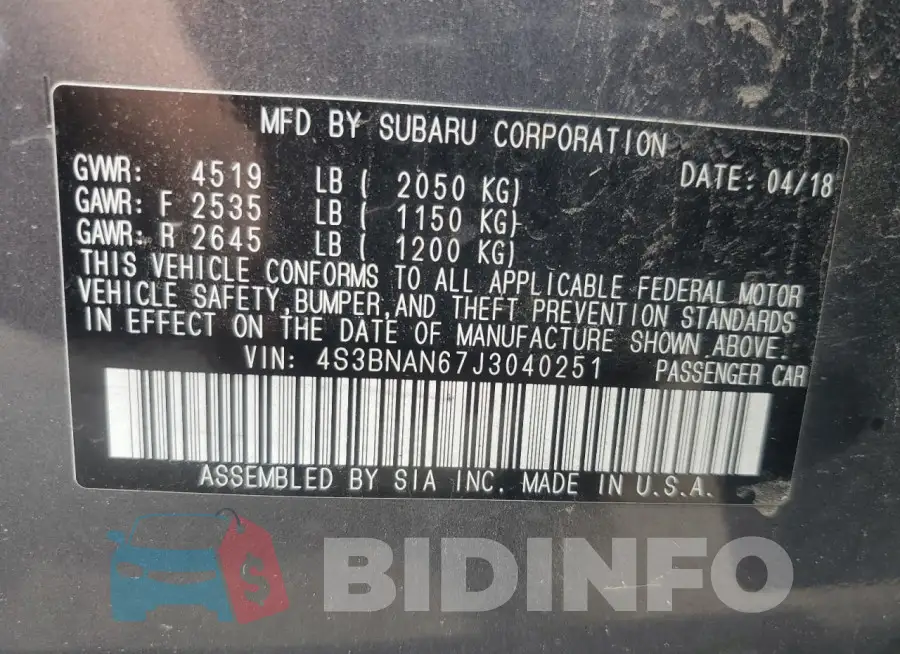 4S3BNAN67J3040251 Photo# 12
