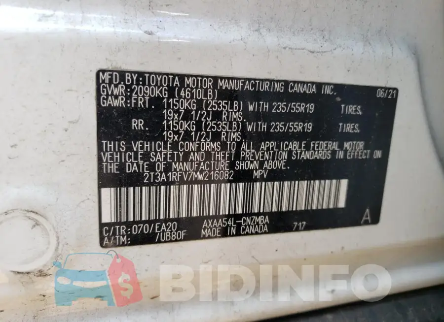 2T3A1RFV7MW216082 Photo# 13