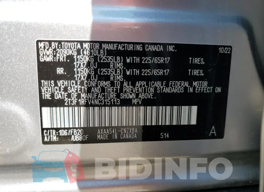 2T3F1RFV4NC315113 Photo# 13