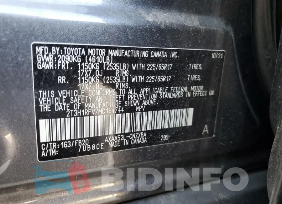2T3H1RFV7MC164744 Photo# 14