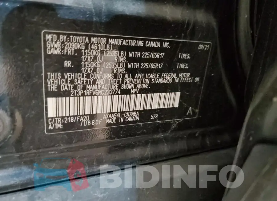 2T3P1RFV6MC233774 Photo# 13