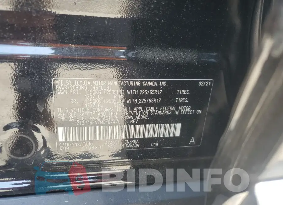 2T3P1RFV7MC187470 Photo# 13
