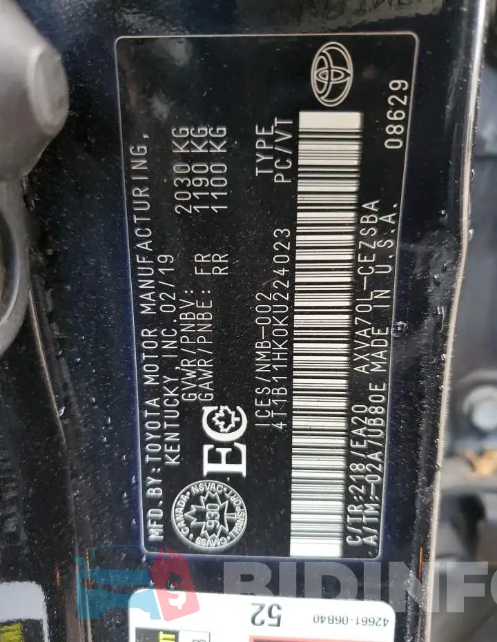 4T1B11HK0KU224023 Photo# 12