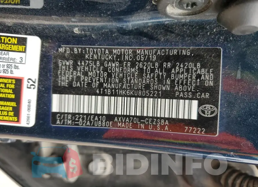 4T1B11HK6KU805221 Photo# 12