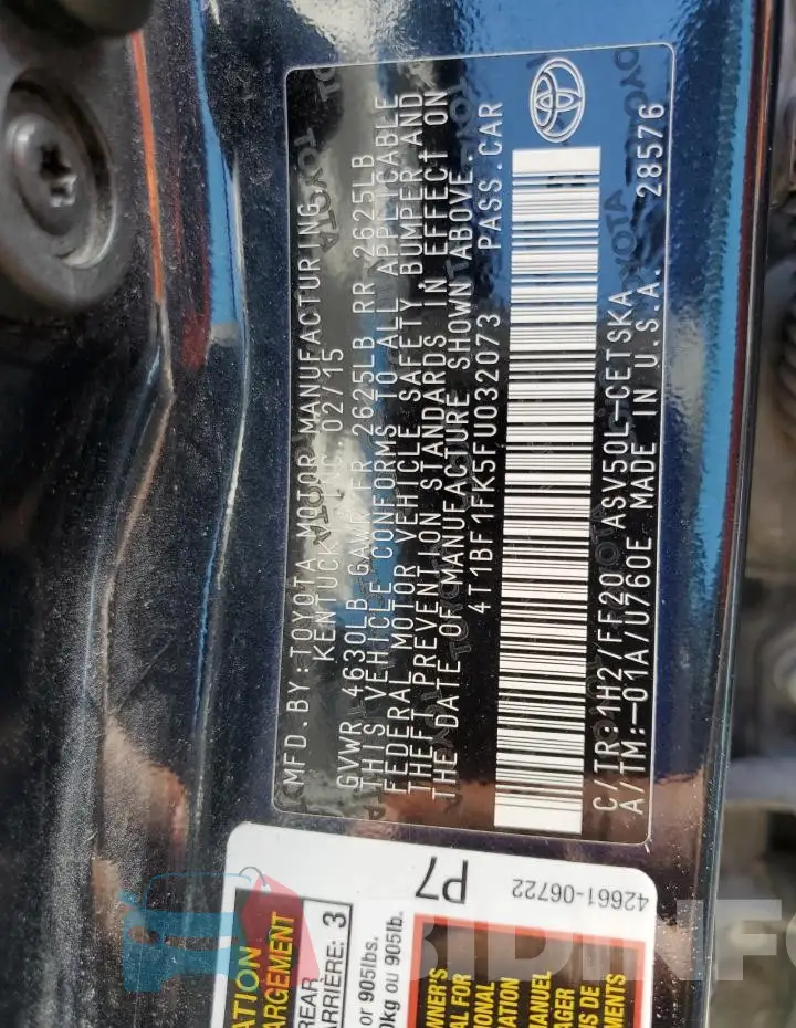 4T1BF1FK5FU032073 Photo# 12