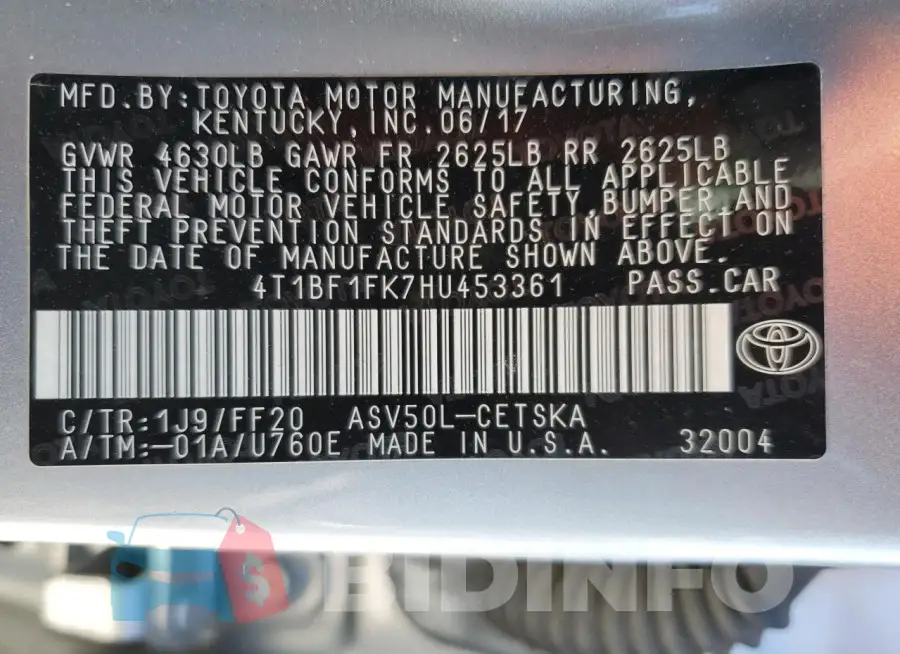 4T1BF1FK7HU453361 Photo# 12
