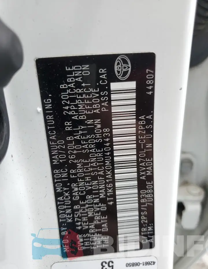 4T1K61AK0MU404438 Photo# 12