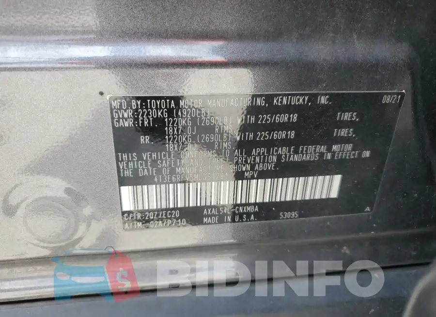 4T3E6RFV5MU051281 Photo# 12
