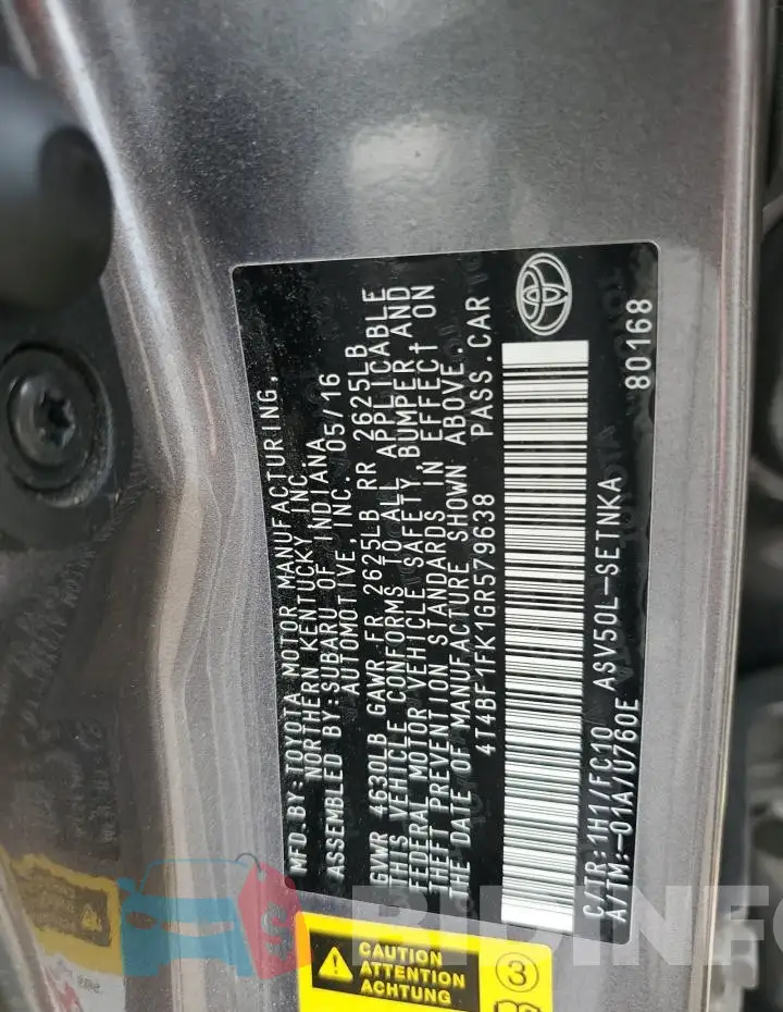4T4BF1FK1GR579638 Photo# 12