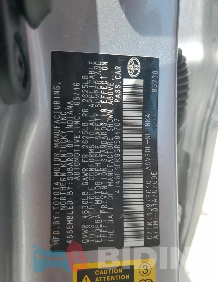 4T4BF1FK8GR584707 Photo# 13