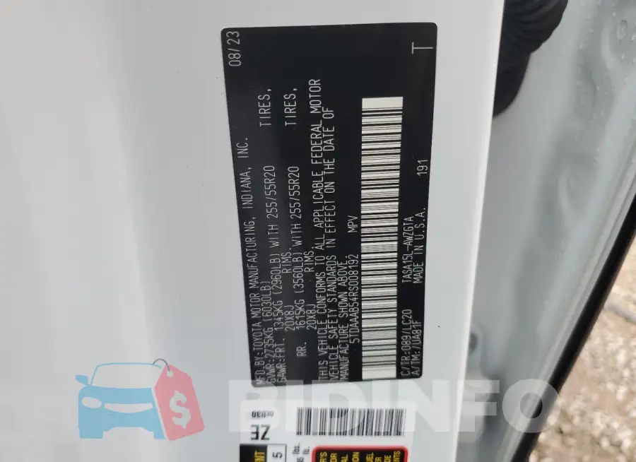 5TDAAAB54RS008192 Photo# 13