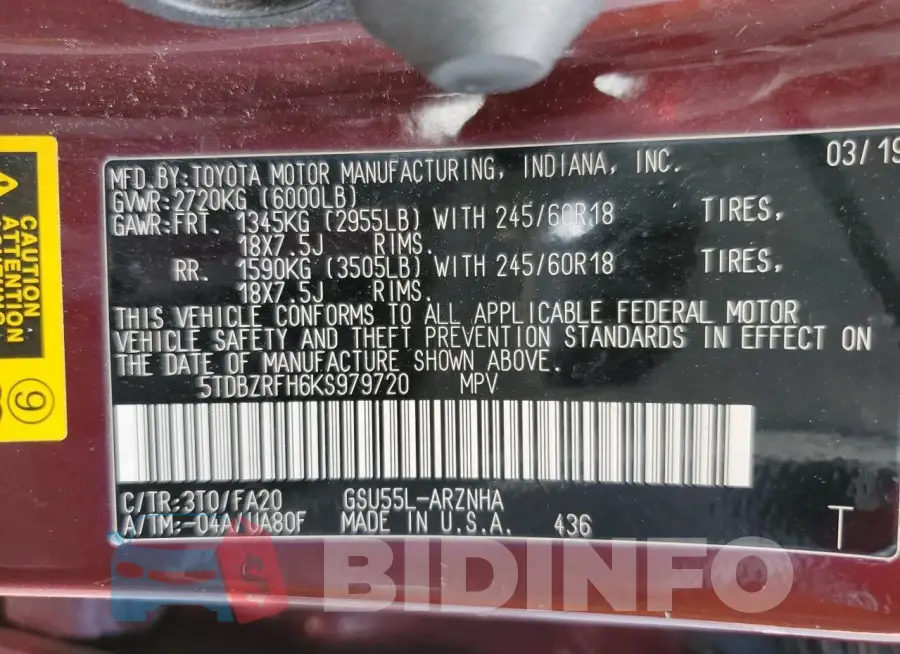 5TDBZRFH6KS979720 Photo# 13