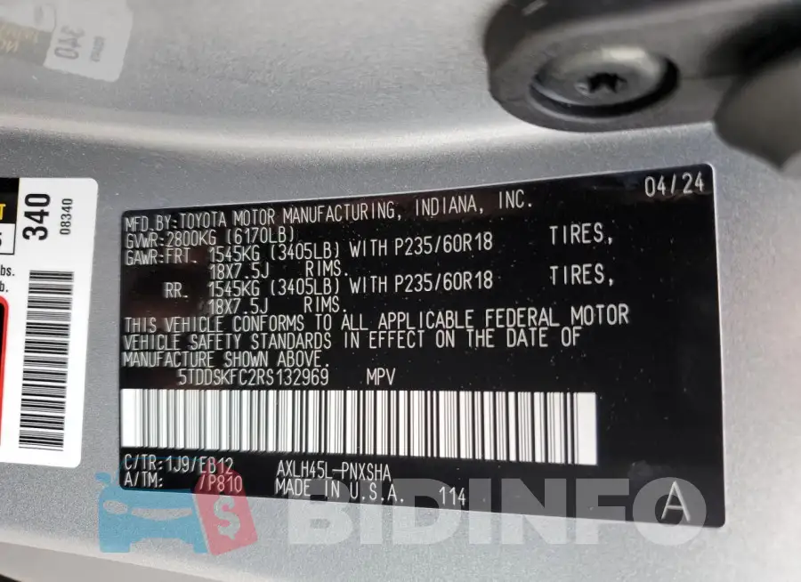 5TDDSKFC2RS132969 Photo# 13