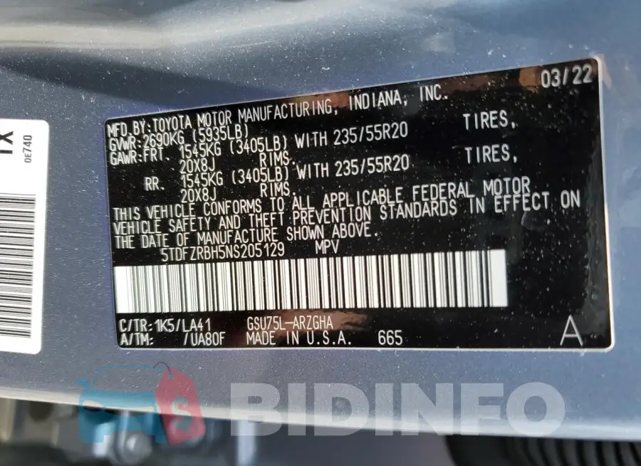 5TDFZRBH5NS205129 Photo# 12