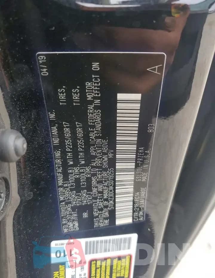 5TDKZ3DCXKS019255 Photo# 13