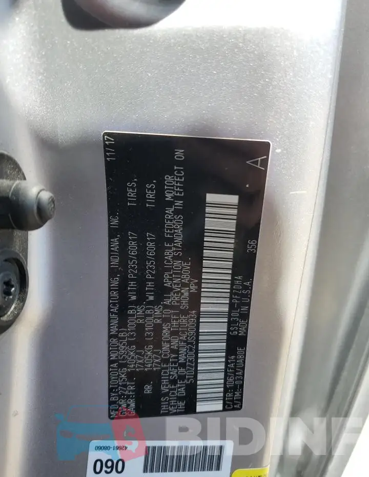5TDZZ3DC2JS900934 Photo# 13