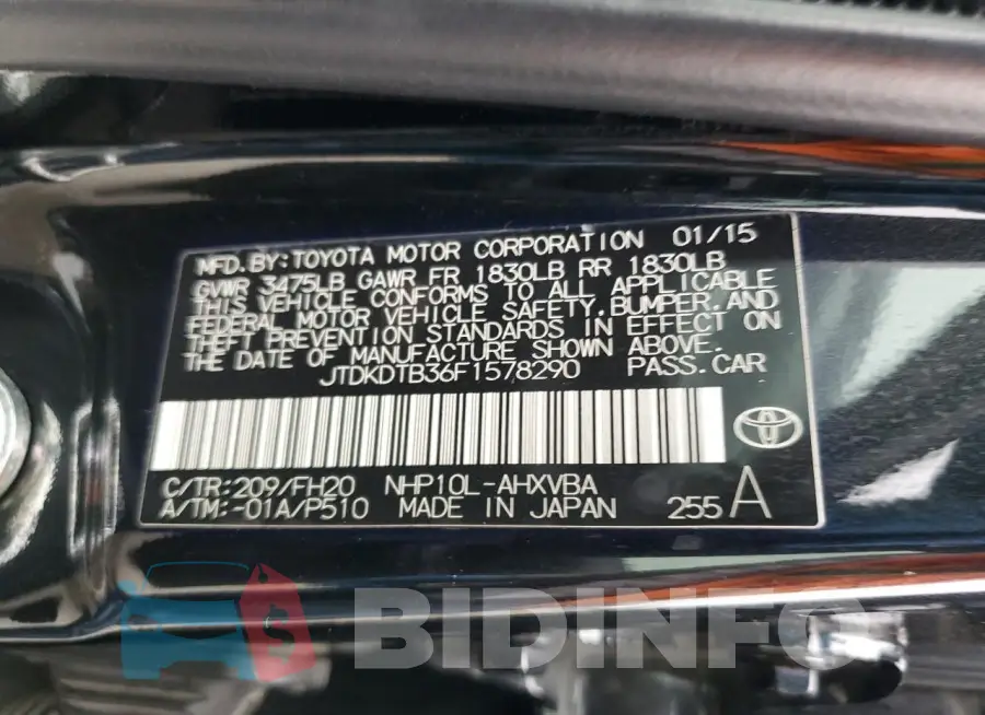 JTDKDTB36F1578290 Photo# 12