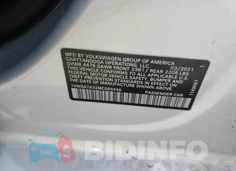 1VWSA7A32MC009436 Photo# 12