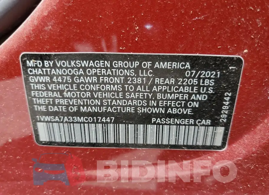 1VWSA7A33MC017447 Photo# 12