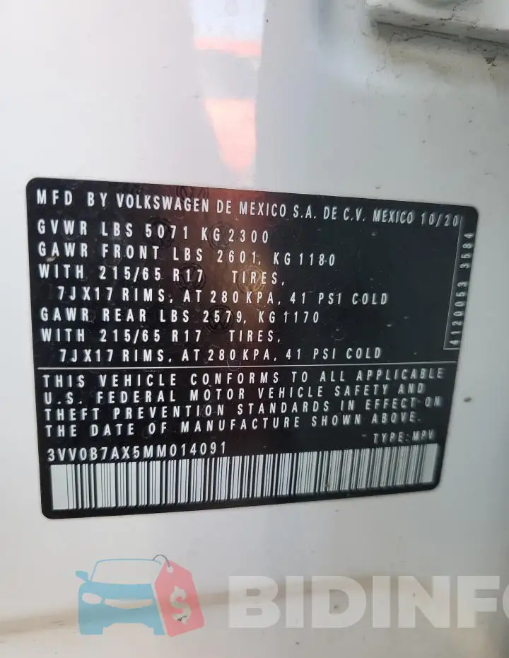 3VV0B7AX5MM014091 Photo# 12