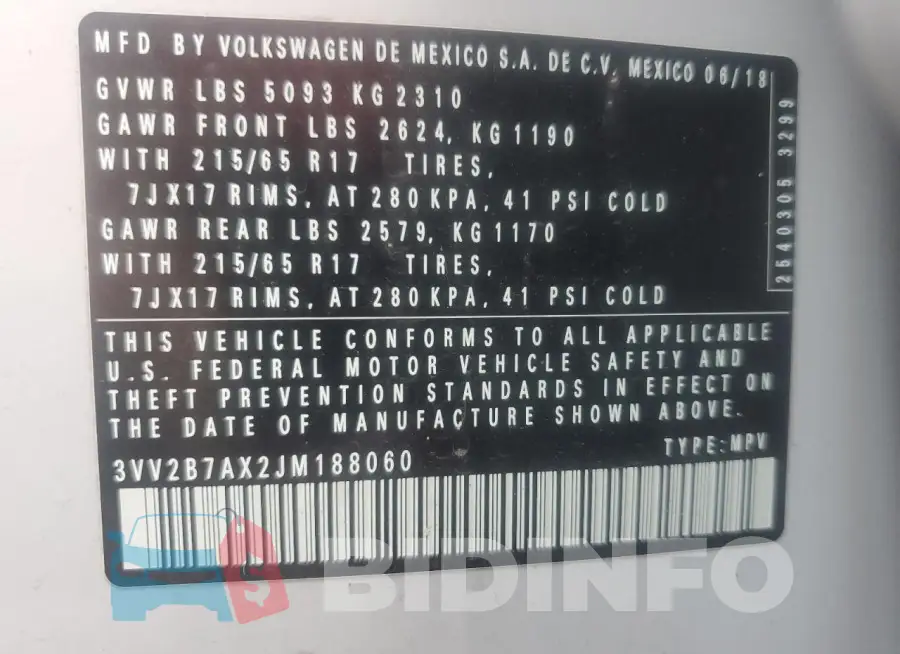 3VV2B7AX2JM188060 Photo# 13