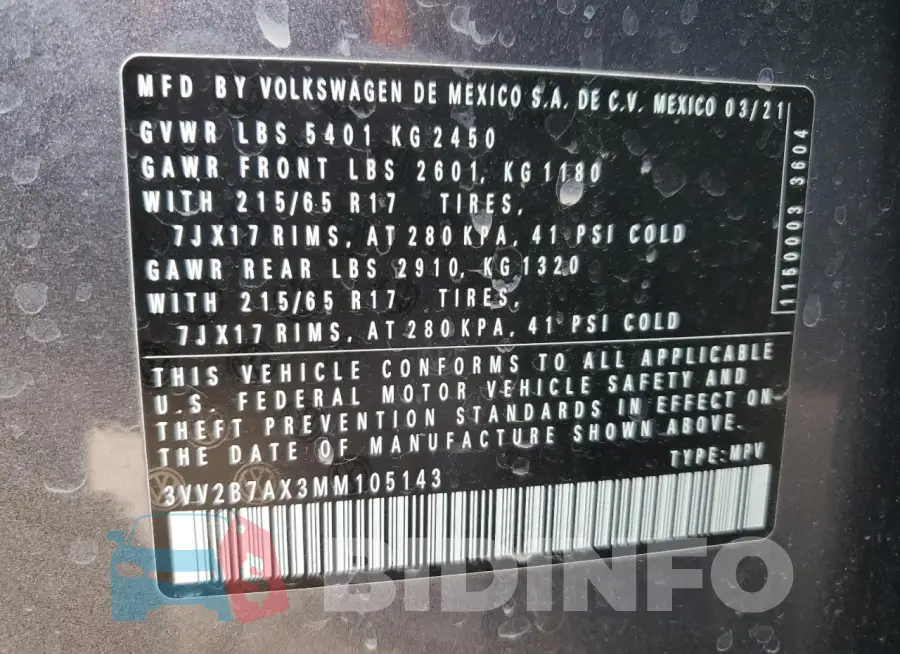 3VV2B7AX3MM105143 Photo# 13