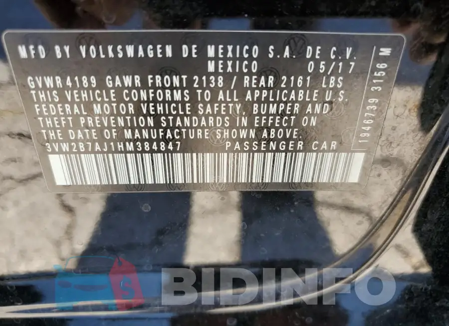3VW2B7AJ1HM384847 Photo# 13