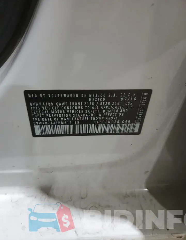 3VW2B7AJ6HM214189 Photo# 12