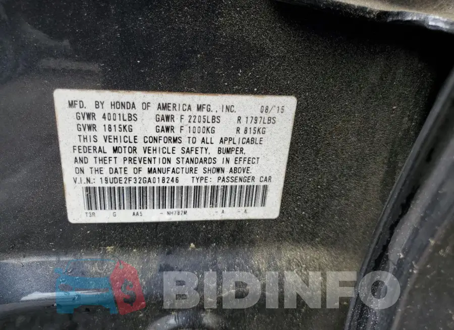19UDE2F32GA018246 Photo# 12