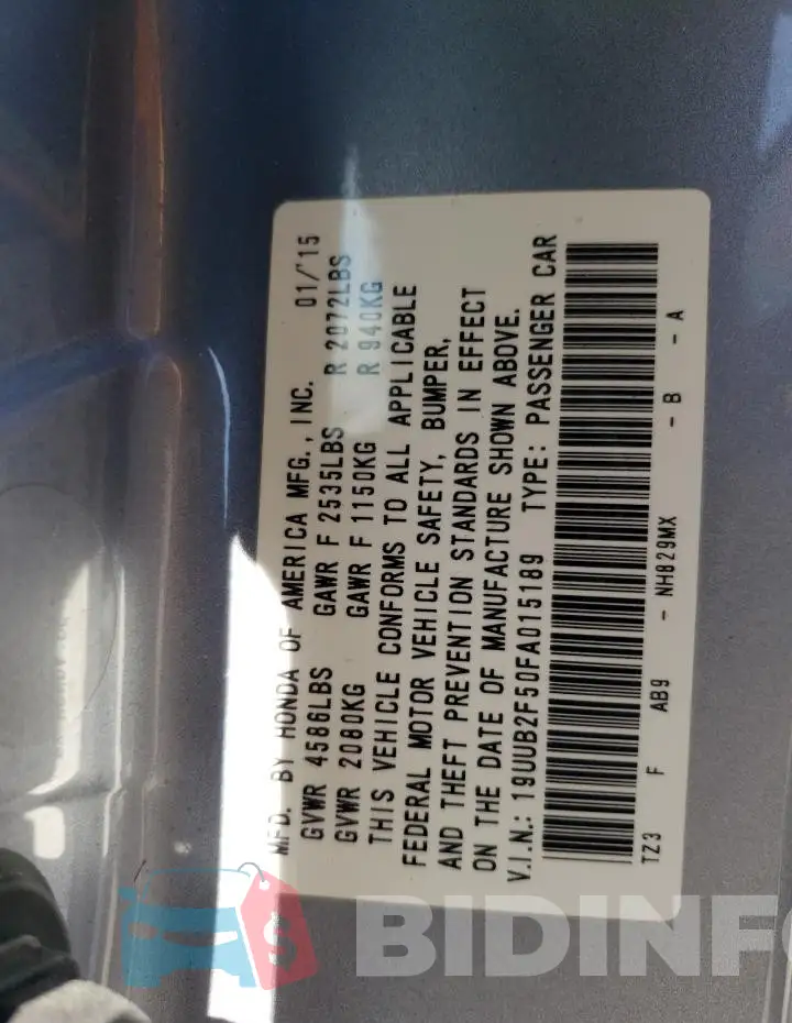 19UUB2F50FA015189 Photo# 12