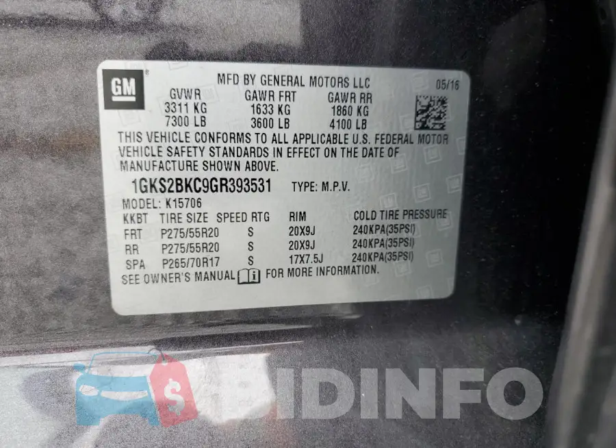 1GKS2BKC9GR393531 Photo# 13