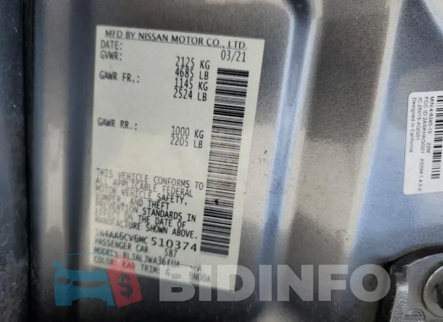 1N4AA6CV6MC510374 Photo# 12
