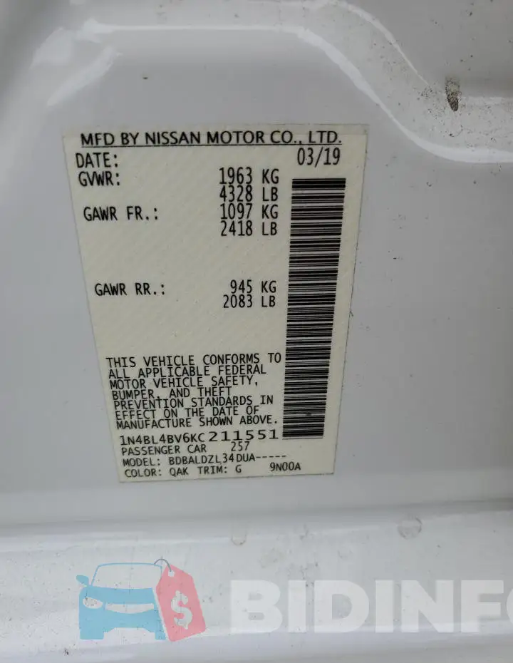 1N4BL4BV6KC211551 Photo# 12